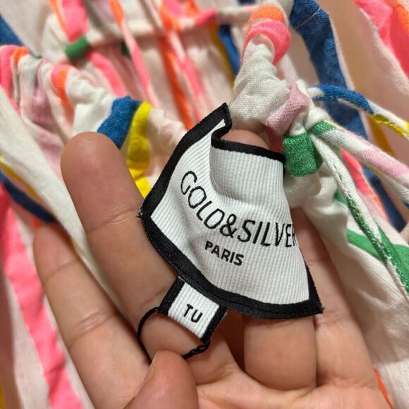 Gold & Silver Womens Jurkje Shany Dress One Size Multicolor Striped 3/4 Sleeve - Picture 7 of 10